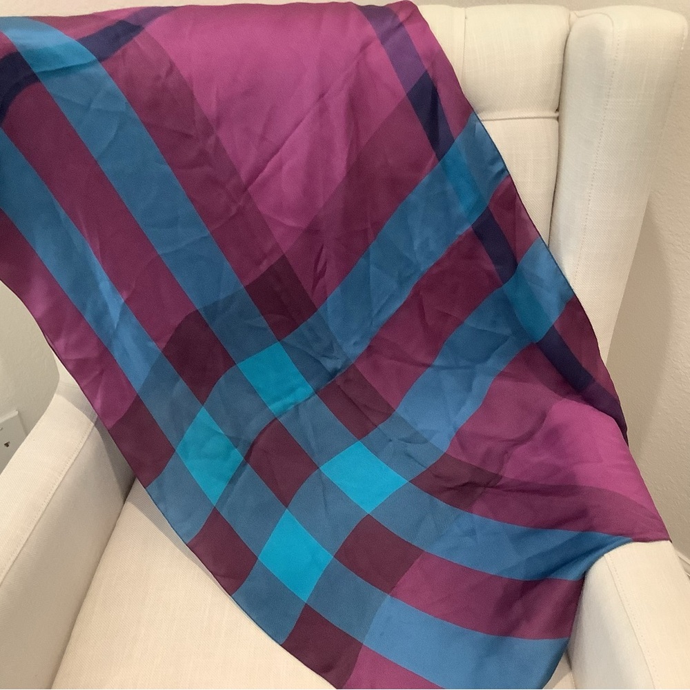 Authentic Burberry Plaid Silk Rectangular Scarf